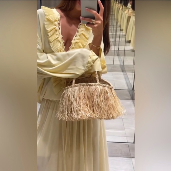 H&M Straw Fringe Handbag Raffia NWOT - Picture 2 of 9